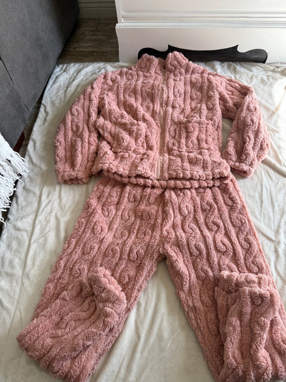 Cozy Plush Cable-Knit Pink Kids Pajama Set